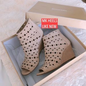 MK Uma Suede Peep Toe Wedge Sandal